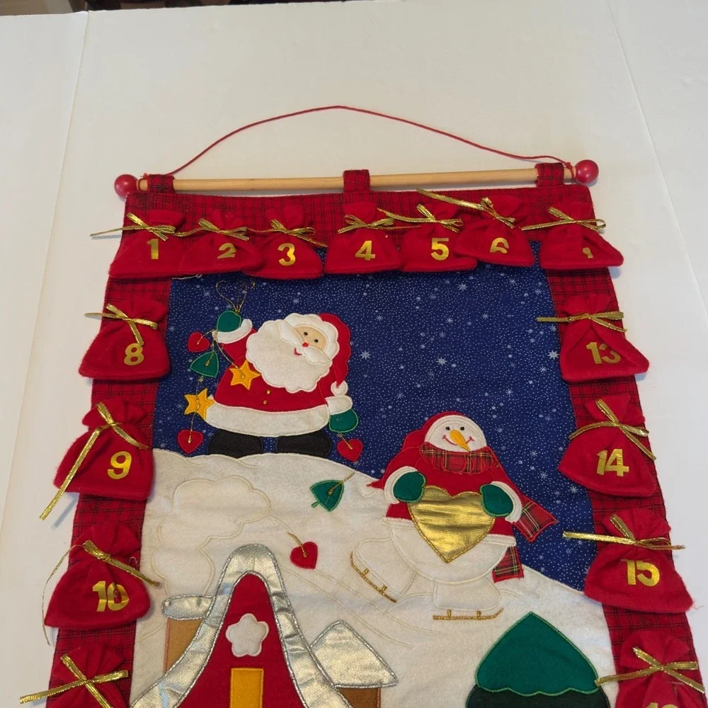 Christmas‎ Advent Calendar Felt Wall Hanging Santa Snowman 24 Drawstring Pockets